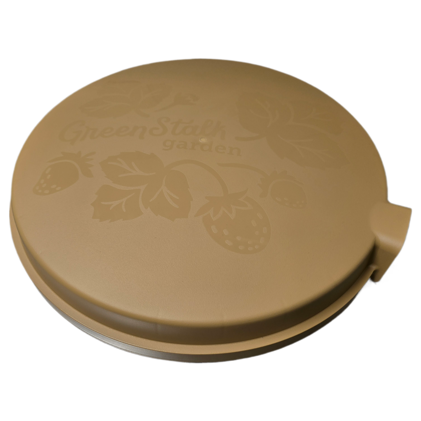 Light brown lid with 'GreenStalk Garden' branding on a white background
