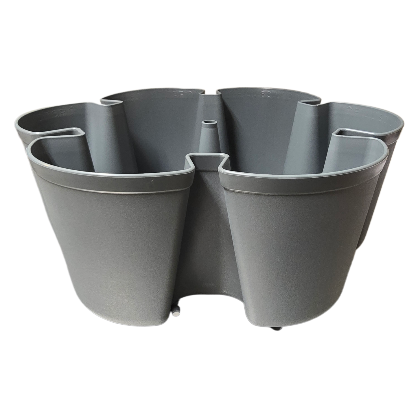 Gray planter with multiple compartments on a white background
