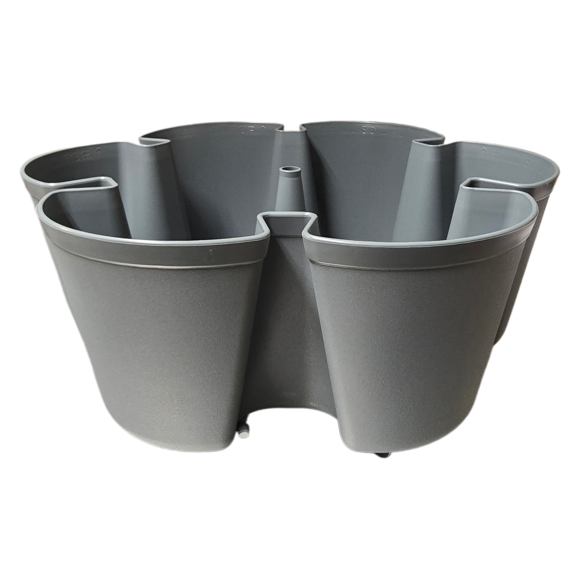 Gray planter with multiple compartments on a white background