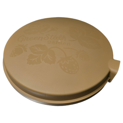 Light brown lid with 'GreenStalk Garden' branding on a white background