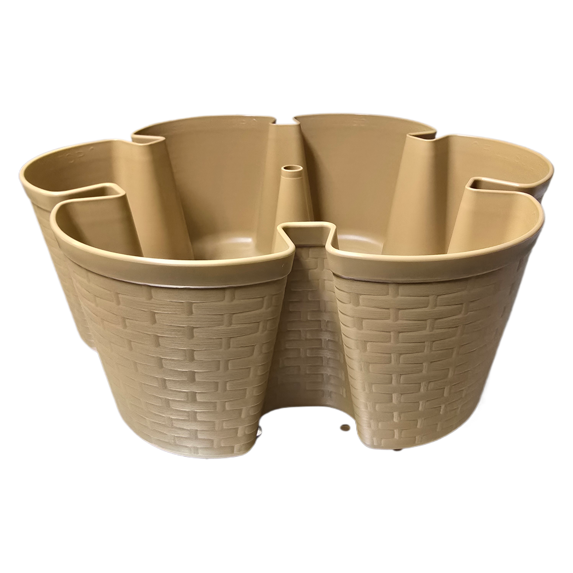 Maple colored woven patterned plastic planter with multiple compartments on a white background