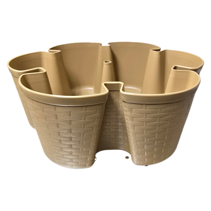 Maple colored woven patterned plastic planter with multiple compartments on a white background